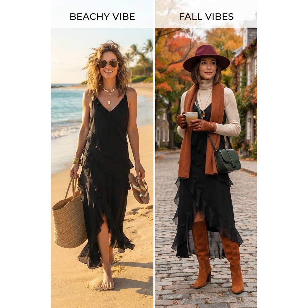 Abercrombie & Fitch Black Ruffle Maxi Dress V-Neck Spaghetti Strap Small